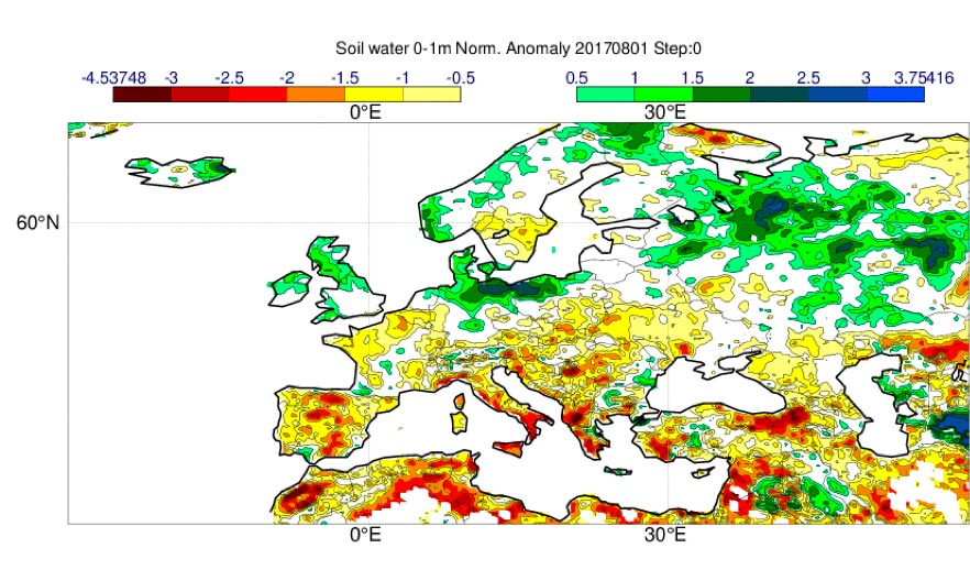 Normalised anomaly soil moisture 0-1m