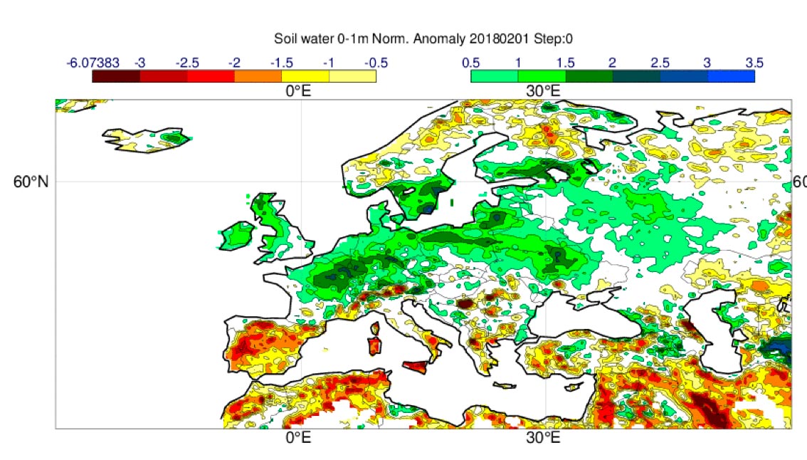 Normalised anomaly soil moisture 0-1m Normalised anomaly soil moisture 0-1m