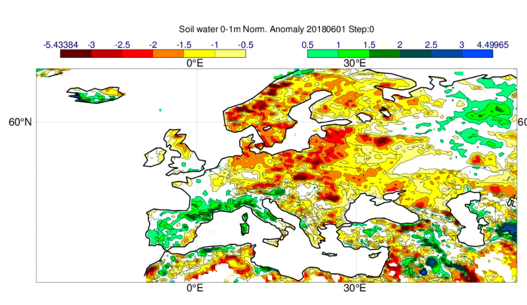 Normalised anomaly soil moisture 0-1m Normalised anomaly soil moisture 0-1m