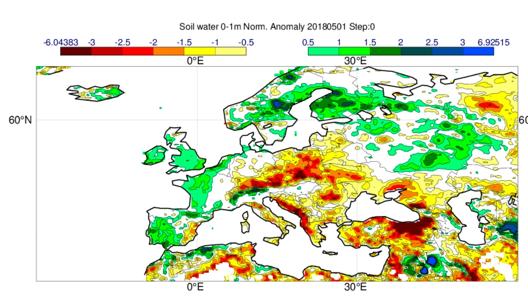 Normalised anomaly soil moisture 0-1m Normalised anomaly soil moisture 0-1m
