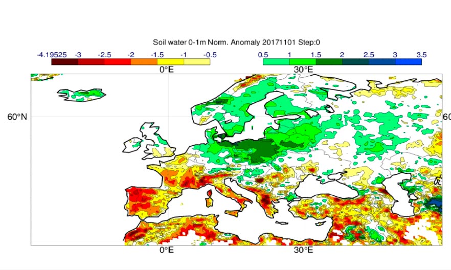 Normalised anomaly soil moisture 0-1m Normalised anomaly soil moisture 0-1m