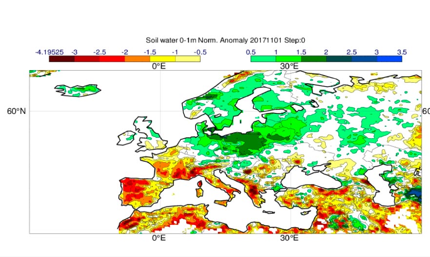 Normalised anomaly soil moisture 0-1m